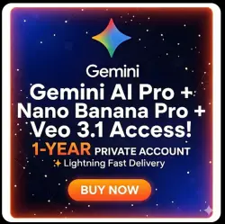 Gemini Pro 1 YEAR access |2TB|Veo 3.1| Nano Banana Pro