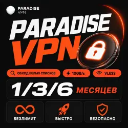 Paradise VPN | 10GB/s | Bypass Whitelists & Restriction | VLESS | Work in Russia