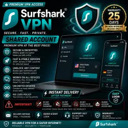 Surfshark VPN Shared Account | Premium VPN Access | Instant Delivery | 25 Days Warranty