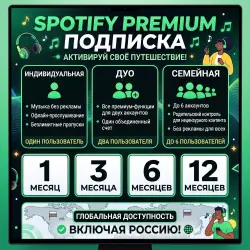 Spotify Premium | Индивидуальная — Duo — Семейная | Доступны варианты на 1, 3, 6 и 12 месяцев | Мгно