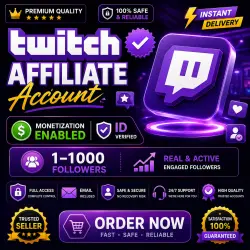 Twitch Affiliate Account | Monetized & Verified | 1–1000 Followers | Full Access + Email