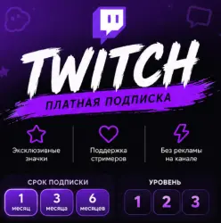 Платная подписка Twitch / 1-2-3 tier / 1-3-6 months