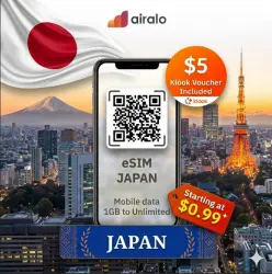 eSIM JAPAN – TOKYO/OSAKA/KYOTO AIRALO/SAILY 1GB–Unlimited Travel Data