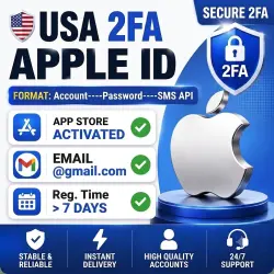 US 2FA Apple ID | App Store Activated | 7+ Days Old | iCloud Inactive
