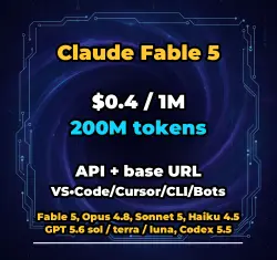 Claude Fable 5 | 200M TOKENS | INSTANT DELIVERY 24/7 | API VS•Code/Cursor/CLI/Bots