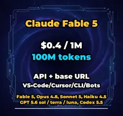 Claude Fable 5 | 100M TOKENS | INSTANT DELIVERY 24/7 | API VS•Code/Cursor/CLI/Bots