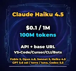 Claude Haiku 4.5 | 100M TOKENS | INSTANT DELIVERY 24/7 | API VS•Code/Cursor/CLI/Bots