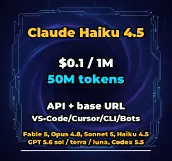 Claude Haiku 4.5 | 50M TOKENS | INSTANT DELIVERY 24/7 | API VS•Code/Cursor/CLI/Bots