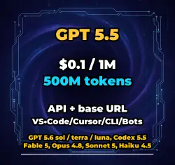 GPT 5.5 | 500M TOKENS | INSTANT DELIVERY 24/7 | API VS•Code/Cursor/CLI/Bots
