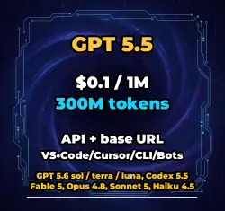 GPT 5.5 | 300M TOKENS | INSTANT DELIVERY 24/7 | API VS•Code/Cursor/CLI/Bots