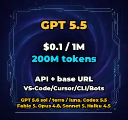 GPT 5.5 | 200M TOKENS | INSTANT DELIVERY 24/7 | API VS•Code/Cursor/CLI/Bots