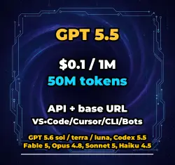GPT 5.5 | 50M TOKENS | INSTANT DELIVERY 24/7 | API VS•Code/Cursor/CLI/Bots