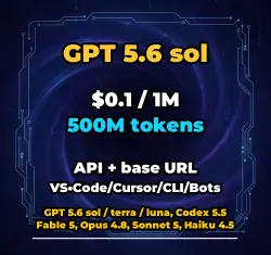 GPT 5.6 sol | 500M TOKENS | INSTANT DELIVERY 24/7 | API VS•Code/Cursor/CLI/Bots