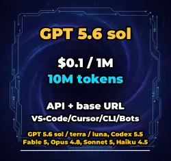 GPT 5.6 sol | 10M TOKENS | INSTANT DELIVERY 24/7 | API VS•Code/Cursor/CLI/Bots