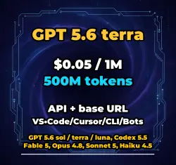 GPT 5.6 terra | 500M TOKENS | INSTANT DELIVERY 24/7 | API VS•Code/Cursor/CLI/Bots
