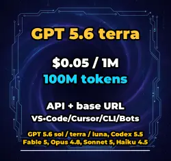 GPT 5.6 terra | 100M TOKENS | INSTANT DELIVERY 24/7 | API VS•Code/Cursor/CLI/Bots
