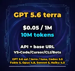 GPT 5.6 terra | 10M TOKENS | INSTANT DELIVERY 24/7 | API VS•Code/Cursor/CLI/Bots