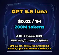GPT 5.6 luna | 200M TOKENS | INSTANT DELIVERY 24/7 | API VS•Code/Cursor/CLI/Bots