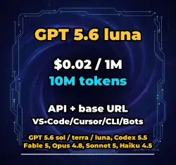 GPT 5.6 luna | 10M TOKENS | INSTANT DELIVERY 24/7 | API VS•Code/Cursor/CLI/Bots