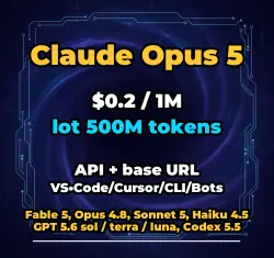 Claude Opus 5 | 500M TOKENS | INSTANT DELIVERY 24/7 | API VS•Code/Cursor/CLI/Bots