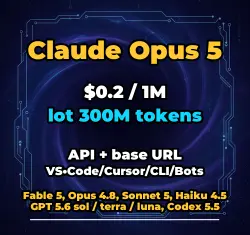 Claude Opus 5 | 300M TOKENS | INSTANT DELIVERY 24/7 | API VS•Code/Cursor/CLI/Bots