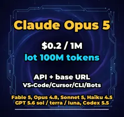 Claude Opus 5 | 100M TOKENS | INSTANT DELIVERY 24/7 | API VS•Code/Cursor/CLI/Bots