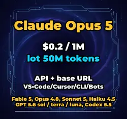 Claude Opus 5 | 50M TOKENS | INSTANT DELIVERY 24/7 | API VS•Code/Cursor/CLI/Bots
