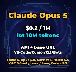 Claude Opus 5 | 10M TOKENS | INSTANT DELIVERY 24/7 | API VS•Code/Cursor/CLI/Bots