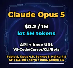 Claude Opus 5 | 5M TOKENS | INSTANT DELIVERY 24/7 | API VS•Code/Cursor/CLI/Bots