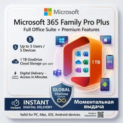 Microsoft 365 Family Pro Plus – Full Office Suite for 5 Devices/Users + 1 TB Cloud Storage - 30 days