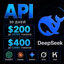 API DeepSeek / Claude / ChatGPT и др. $200/$400. Токены до 267кк/530кк. / 1 мес Дашборд