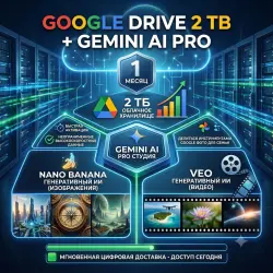 Google Drive 2 ТБ + Gemini AI Pro 1 Месяц – ИИ Генерация Nano Banana + Veo
