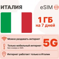 eSIM Italy internet plan: 1 GB for 7 days | Virtual SIM card