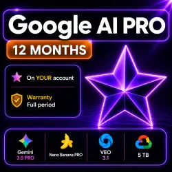 Google AI PRO | 12 Months | YOUR Account | Gemini 3.5 | Nano Banana Pro | Veo 3.1 | 5 TB