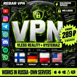 Rebar VPN VLESS Hysteria2 | Finland Germany USA | Works in Russia | Own servers