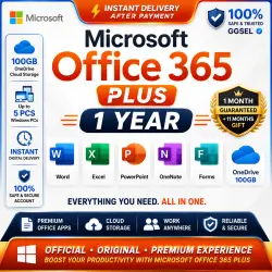 Microsoft Office 365 Plus — 1 Year — Word, Excel, PowerPoint — Up to 5 PCs