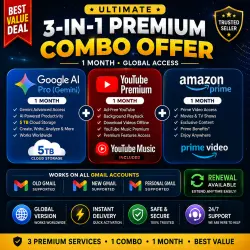 Google AI Pro (Gemini) + YouTube Premium + Amazon Prime — Global 1 Month Combo | Instant Delivery