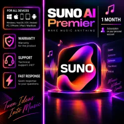 SUNO AI Premier | SUBSCRIPTION ON YOUR ACCOUNT | 1Mth (iPhone/Android/PC/MacBook/Windows/macOS etc)