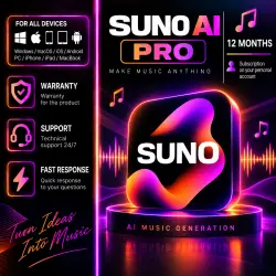 SUNO AI Pro — SUBSCRIPTION ON YOUR ACCOUNT—12 Mth (iPhone/Android/PC/iPad/MacBook/Windows/macOS etc)