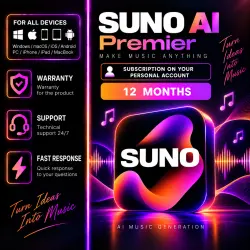 SUNO AI Premier—SUBSCRIPTION—YOUR ACCOUNT—12 Mth (iPhone/Android/PC/iPad/macbook/Windows/macOS etc)