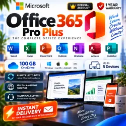 Microsoft Office 365 Pro Plus 1 Year | Word Excel PowerPoint Outlook | 5 Devices | 100 GB OneDrive