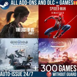 THE LAST OF US 1 + SPIDER-MAN REMASTERED + GOD OF WAR RAGNAROK + HORIZON FORBIDDEN WEST + 300 GAMES