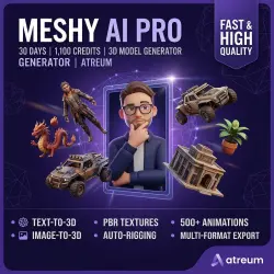 Meshy AI Pro: 30 Дней Доступа | 1100 Кредитов | Генератор 3D-моделей | Mila
