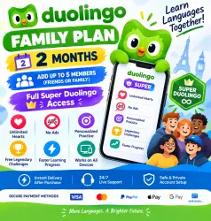 Duolingo Family Plan – 2 Months | Add 5 Members | Full Super Duolingo Access