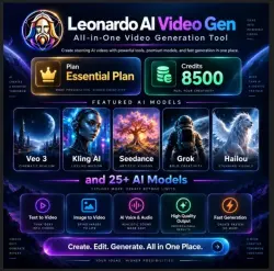 Доступ к аккаунту Leonardo AI Essential Plan с балансом 8500 кредитов на 1 месяц. Универсальная плат