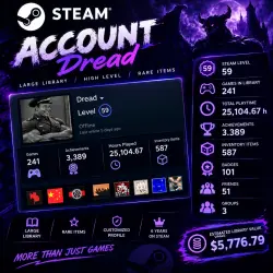 STEAM ACCOUNT DREAD | LEVEL 59 | 241 GAMES | 25,104+ HOURS | 3,389 ACHIEVEMENTS