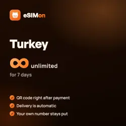 eSIM Turkey unlimited data for 7 days – QR right after payment