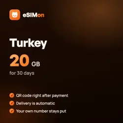 eSIM Turkey 20 GB for 30 days – QR right after payment