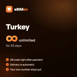 eSIM Turkey unlimited data for 30 days – QR right after payment