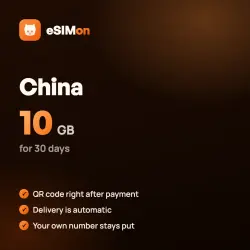 eSIM China 10 GB for 30 days – QR right after payment
